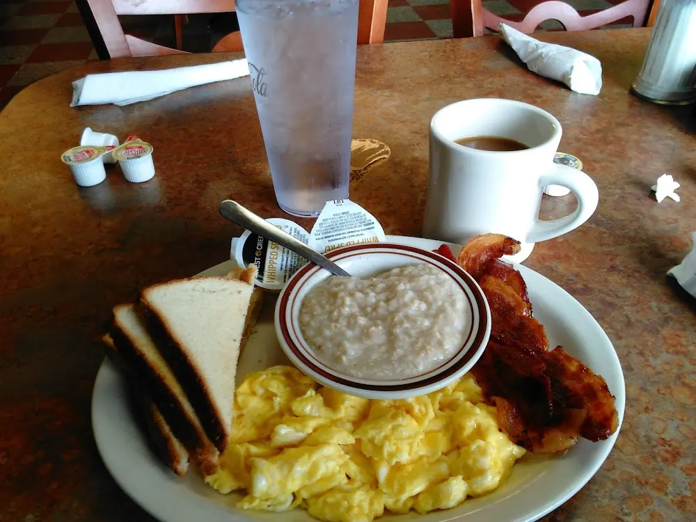3 Scrambled Eggs Oatmeal and Toast Bacon